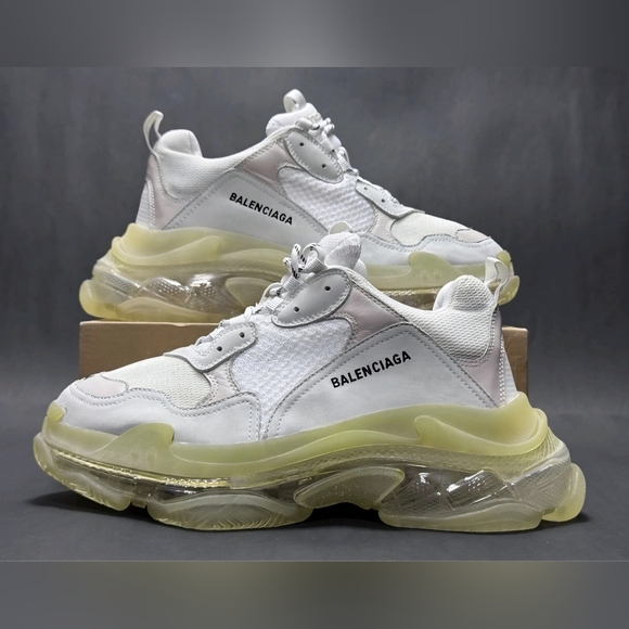 Balenciaga Men White Triple S Clear Sole Lw Top Sneakers Size 11 US - Picture 1 of 10